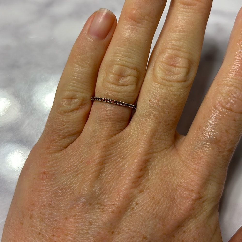 Eriness Garnet White Gold Stackable Ring, Size 5.5 - image 1